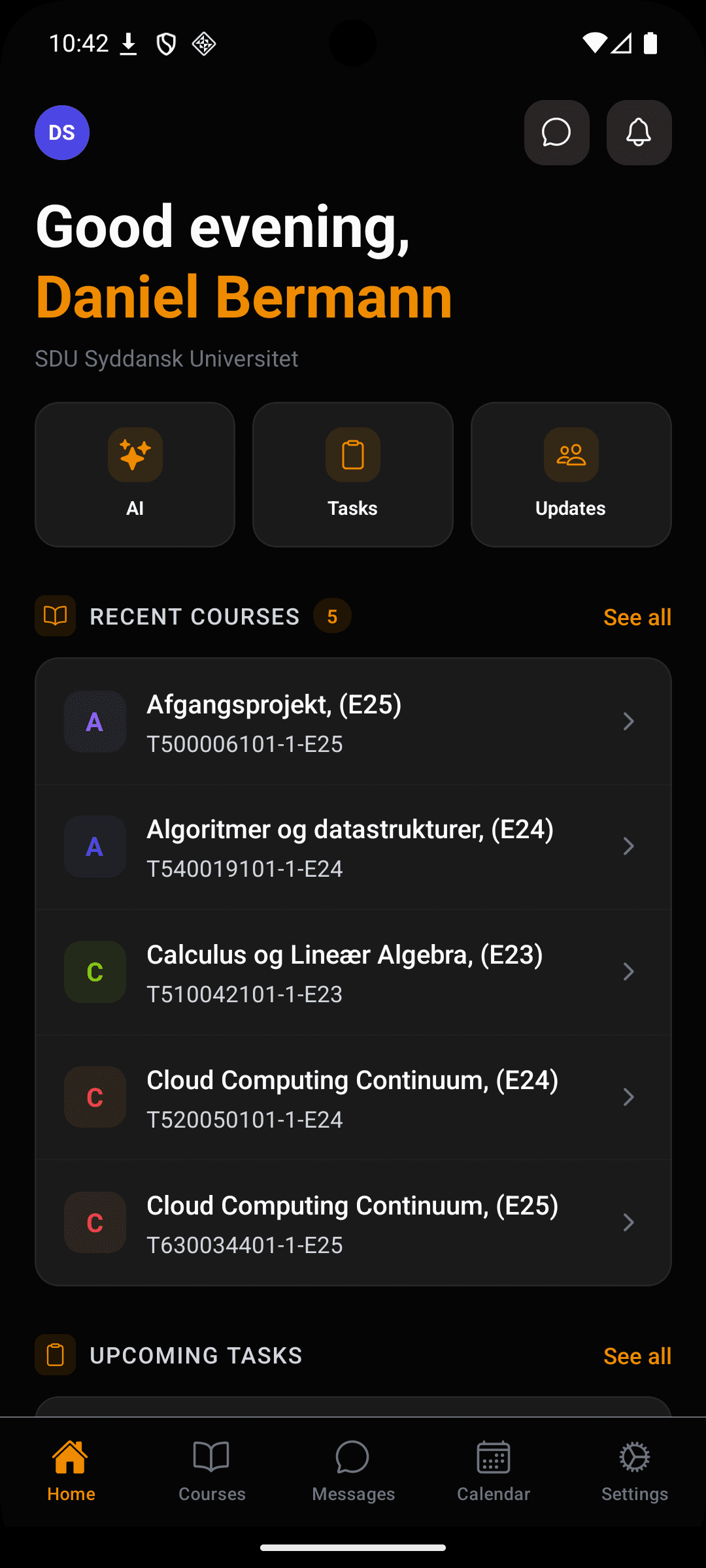 ITSDU mobile app — Home dashboard